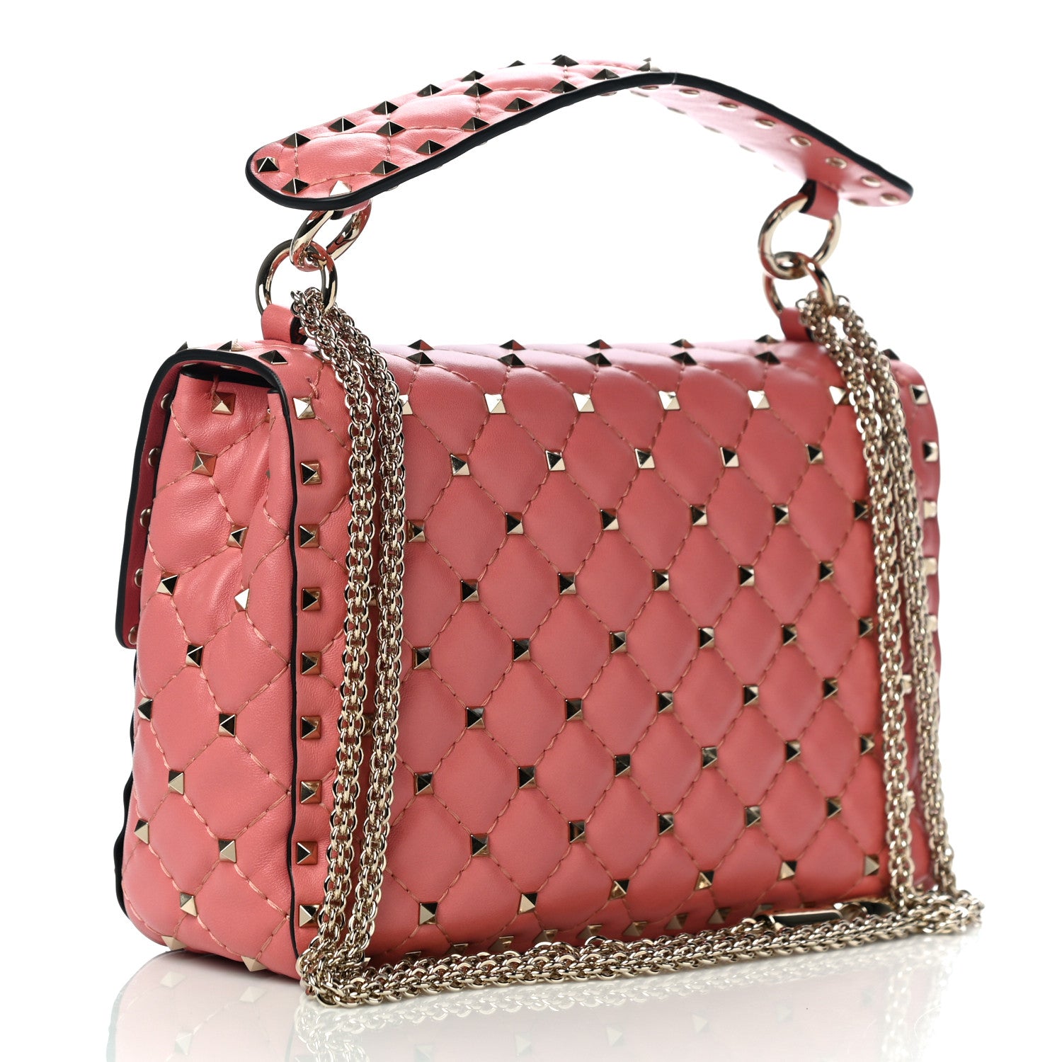 Valentino Garavani Nappa Quilted Heart Medium Rockstud Spike Shoulder Bag Paradise Rose Red 2 of 8