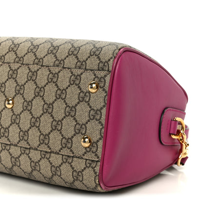 Gucci GG Supreme Monogram Moon Calfskin Small Boston Beige Ebony Hibiscus Red New Rosette 11 of 11