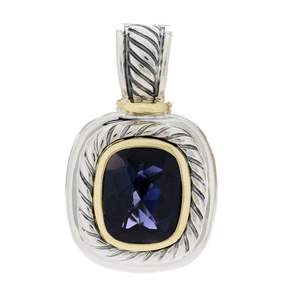 David Yurman Sterling Silver 14K Yellow Gold Iolite 12mm Albion Enhancer Pendant 1 of 4