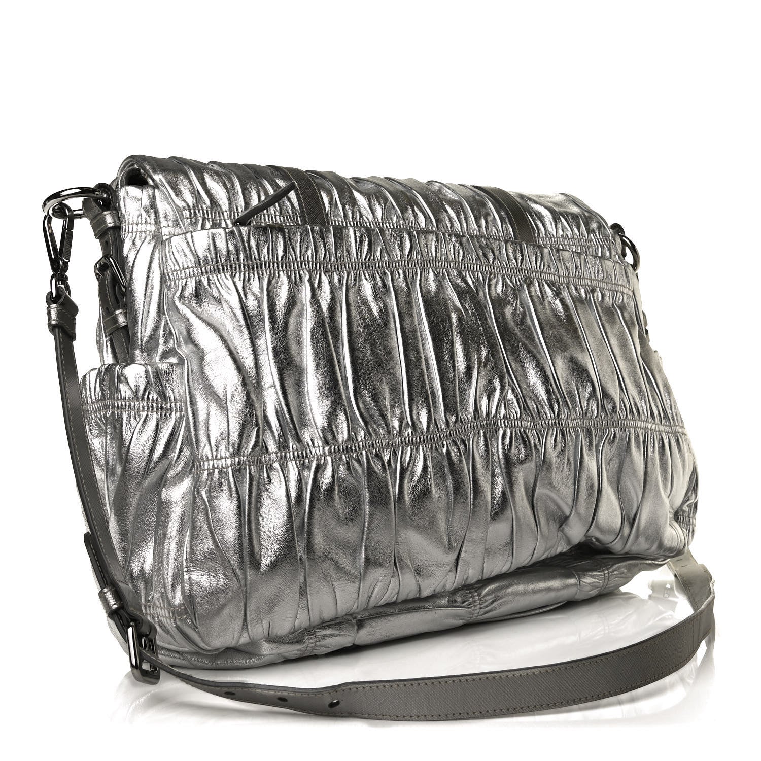Prada Metallic Nappa Gaufre Messenger Tote Silver 3 of 14