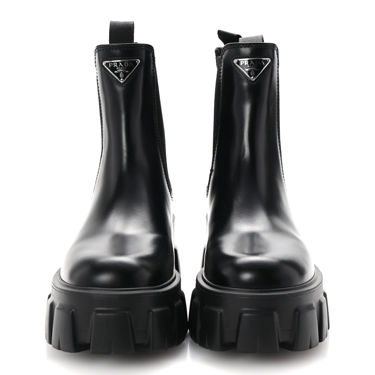 Prada Spazzolato Rois Triangle Monolith Chelsea 55mm Boots 35.5 Black 3 of 9