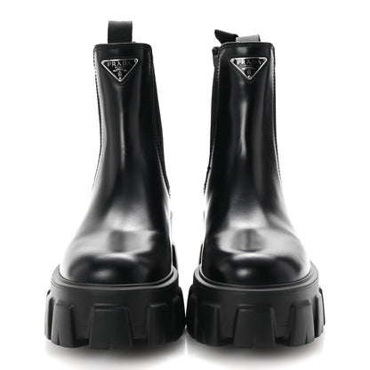 Prada Spazzolato Rois Triangle Monolith Chelsea 55mm Boots 35.5 Black 3 of 9