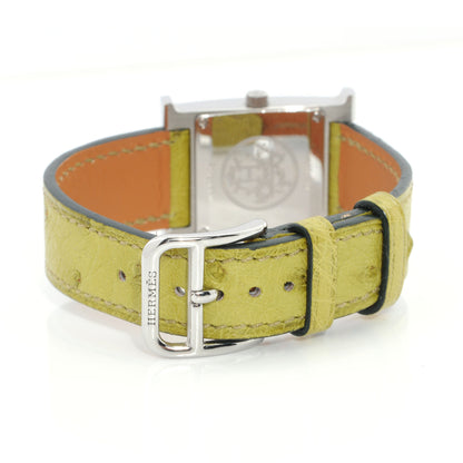 Hermes Stainless Steel Ostrich 21mm Heure H Hour Quartz Watch Vert Anis 3 of 8