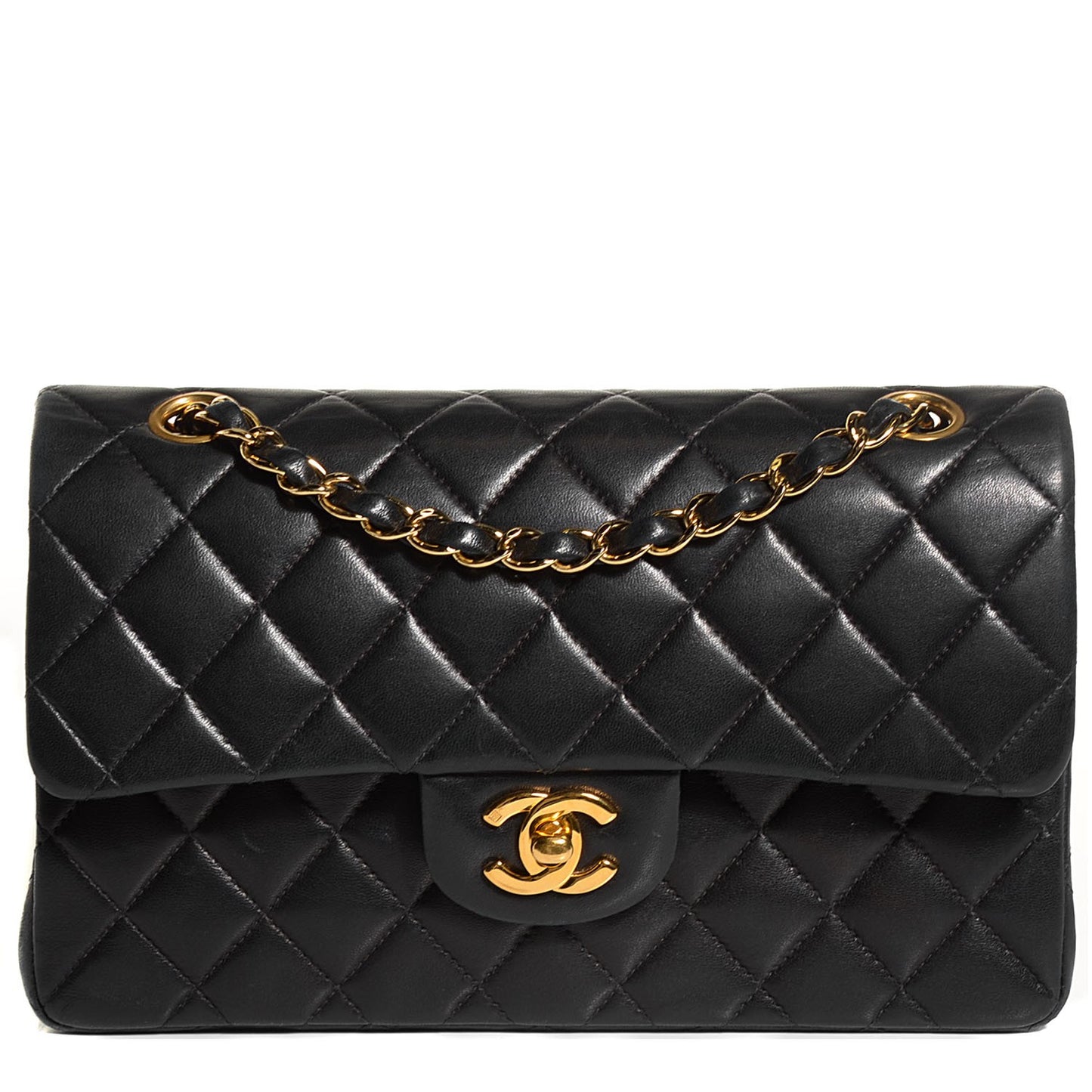 Lambskin Quilted Medium Double Flap Black