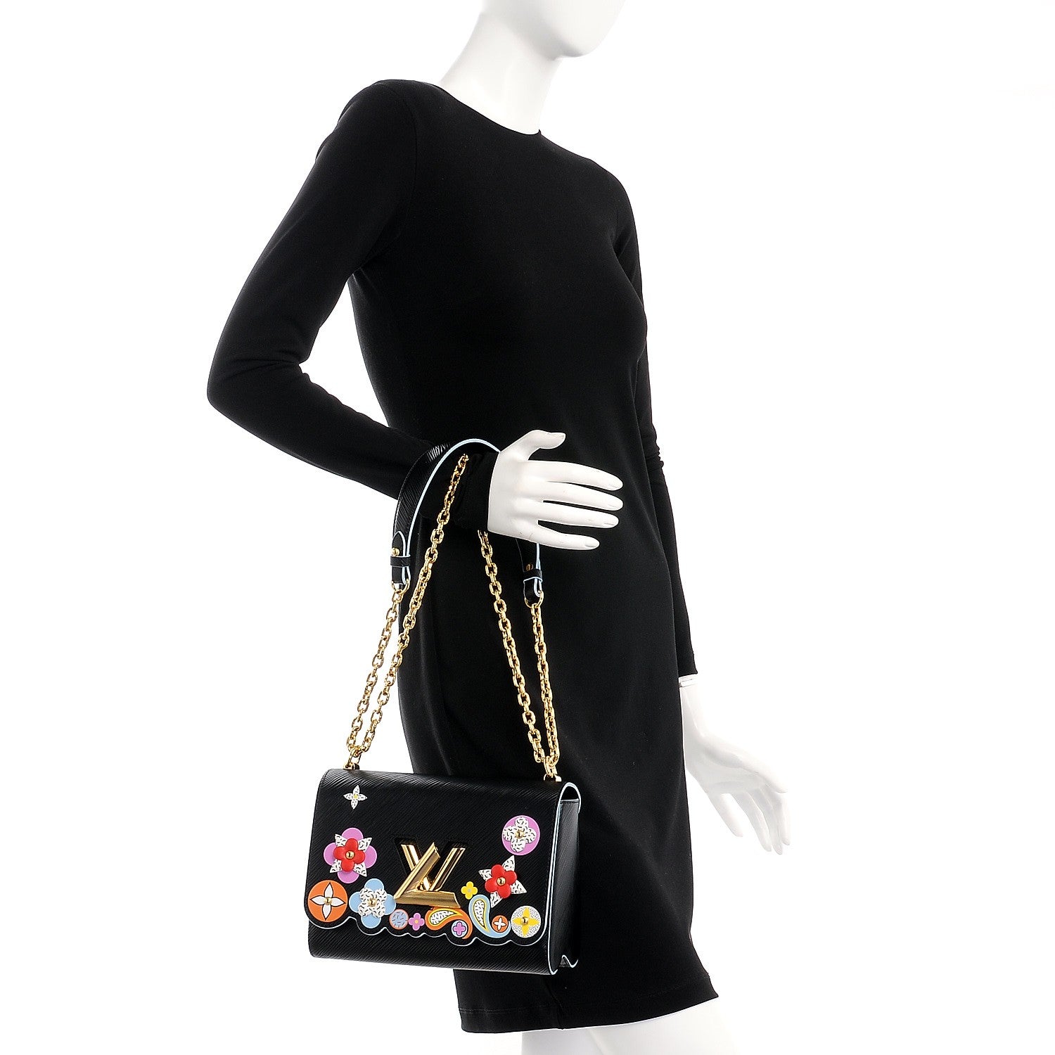 Louis Vuitton Epi Blooming Flowers Twist Shoulder Bag MM Black 3 of 8