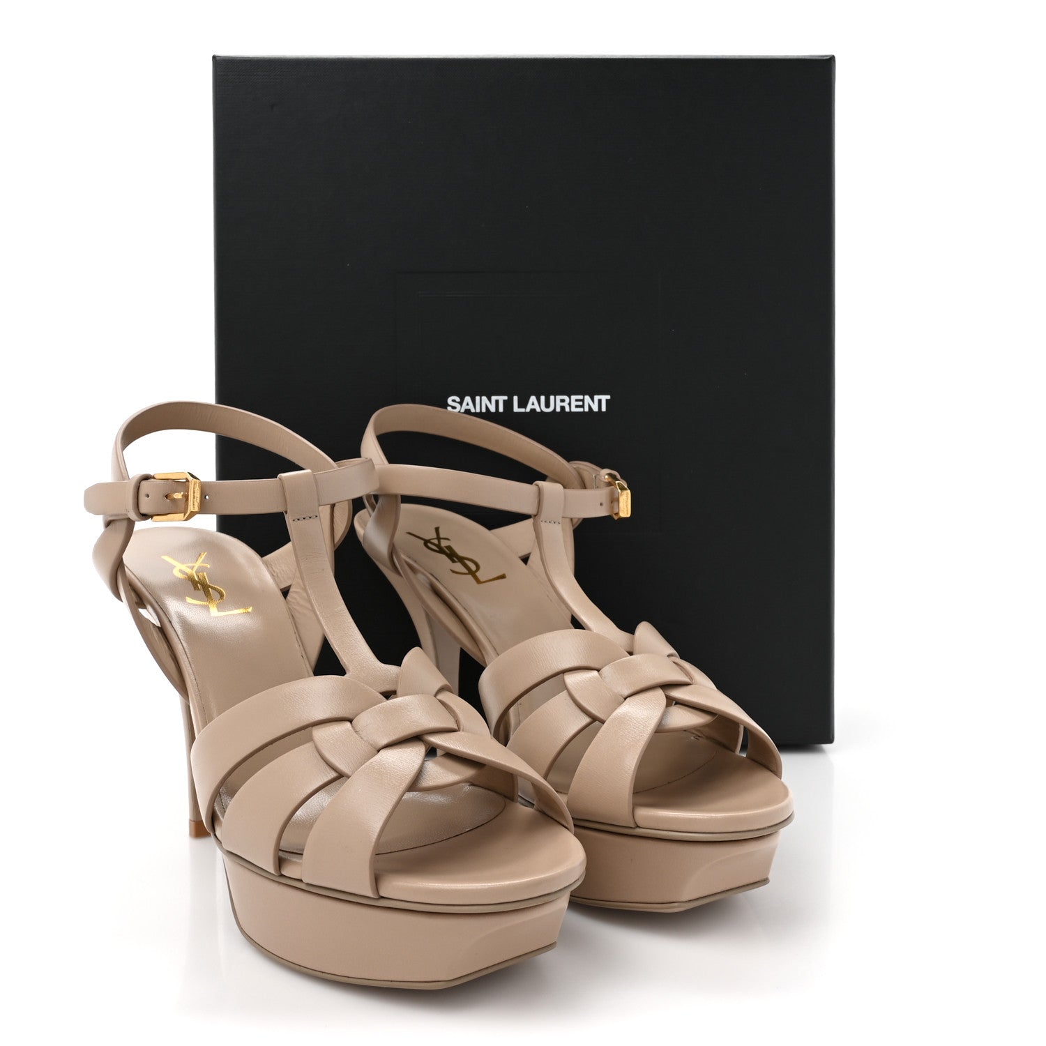 Saint Laurent Calfskin Tribute 75 Platform Sandals 38.5 Nude Powder 12 of 12