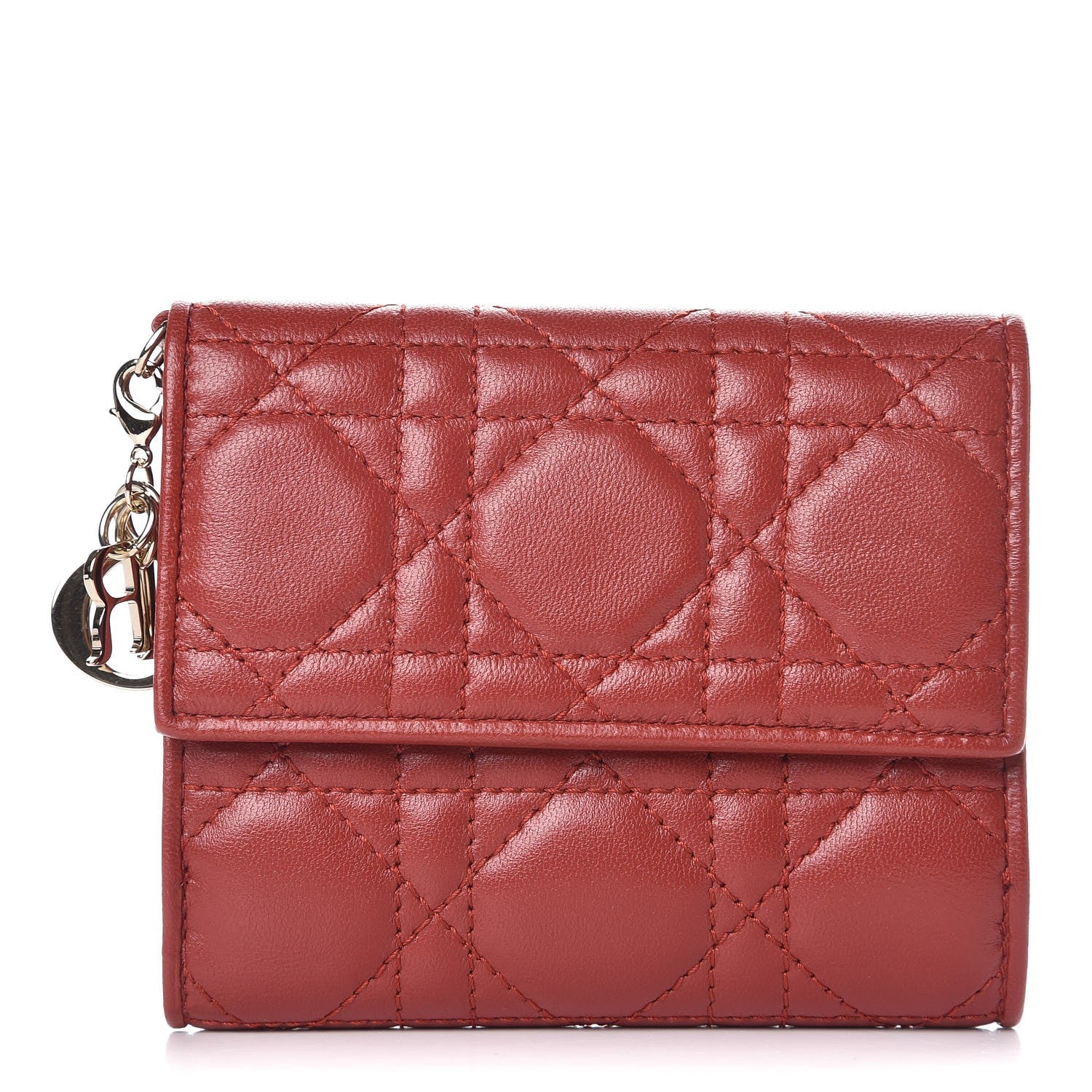 Christian Dior Lambskin Cannage Lady Dior Compact Wallet Rusty Red 1 of 9