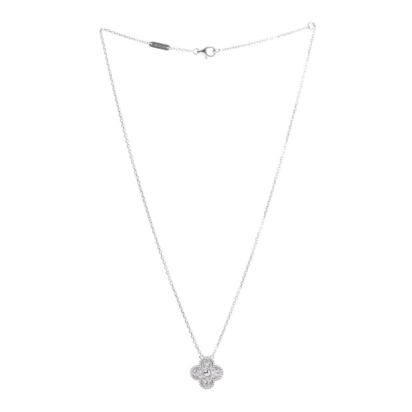 18K White Gold Diamond Vintage Alhambra Pendant Necklace