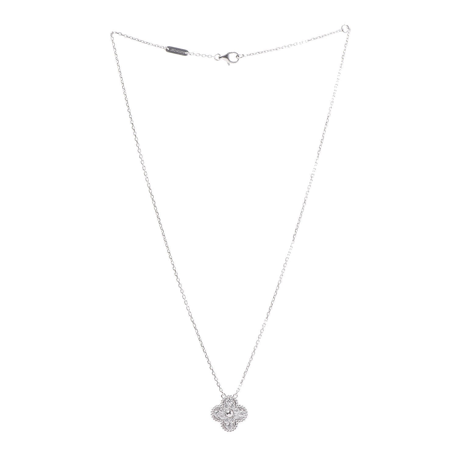Van Cleef & Arpels 18K White Gold Diamond Vintage Alhambra Pendant Necklace 3 of 7