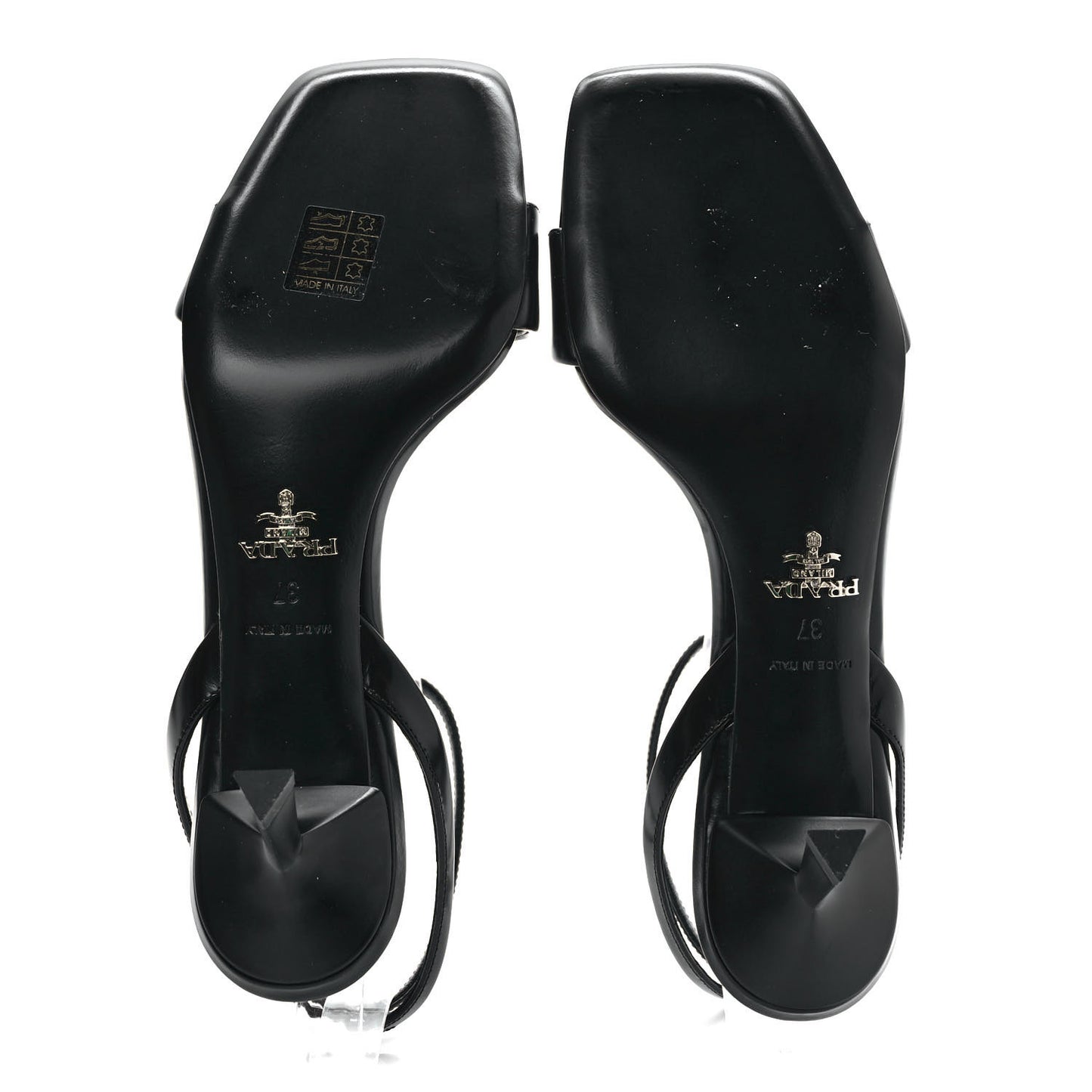 Spazzolato Metal Triangle Logo Ankle Strap 55mm Sandals 37 Black