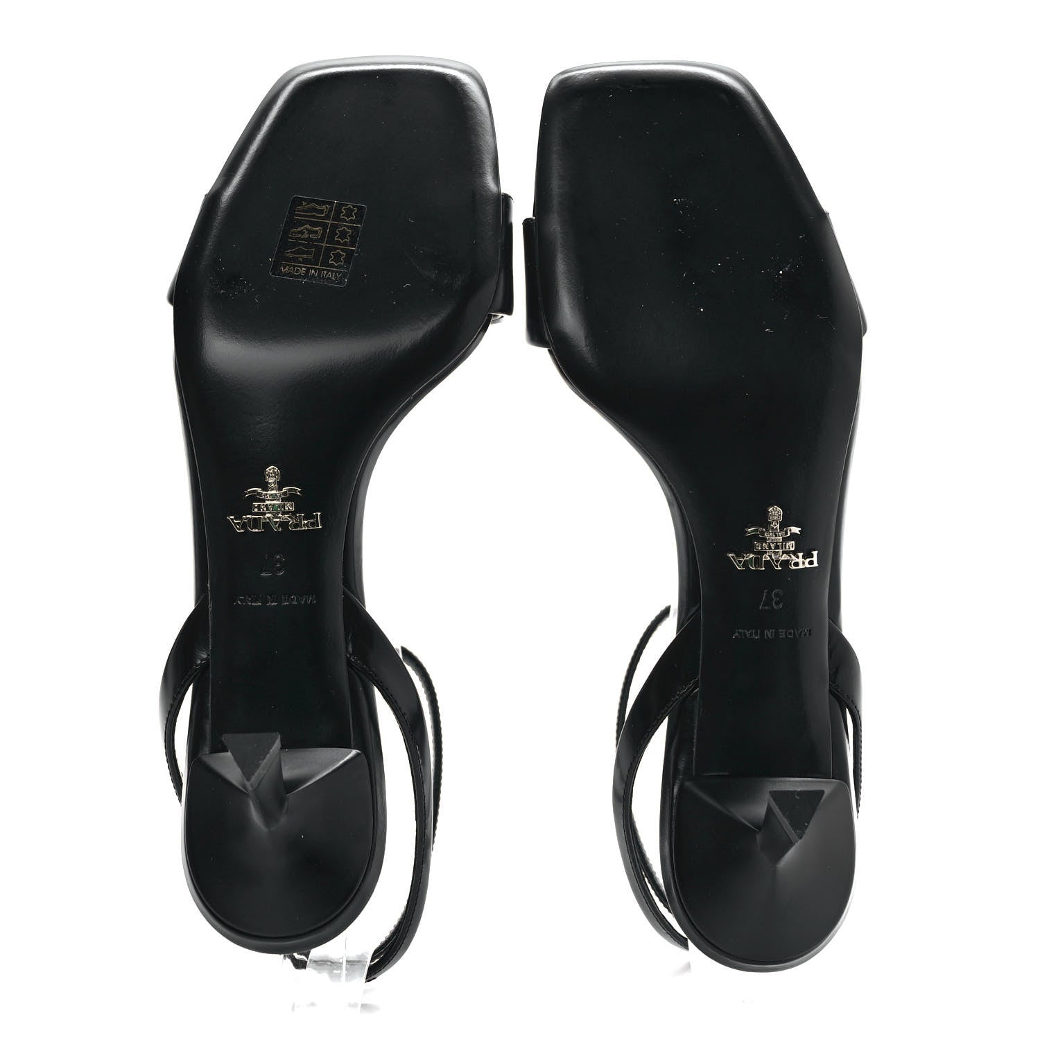 Prada Spazzolato Metal Triangle Logo Ankle Strap 55mm Sandals 37 Black 5 of 8