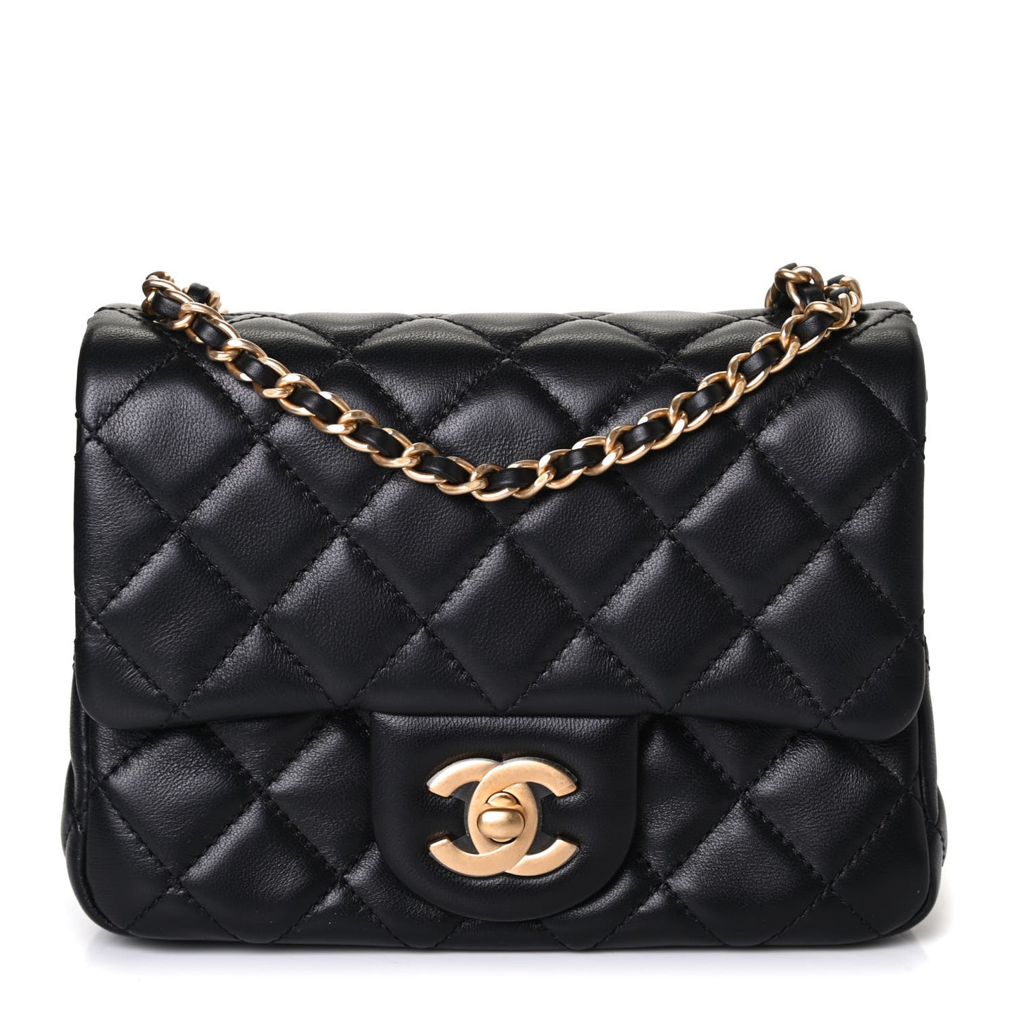 Lambskin Quilted Mini Pearl Crush Flap Black