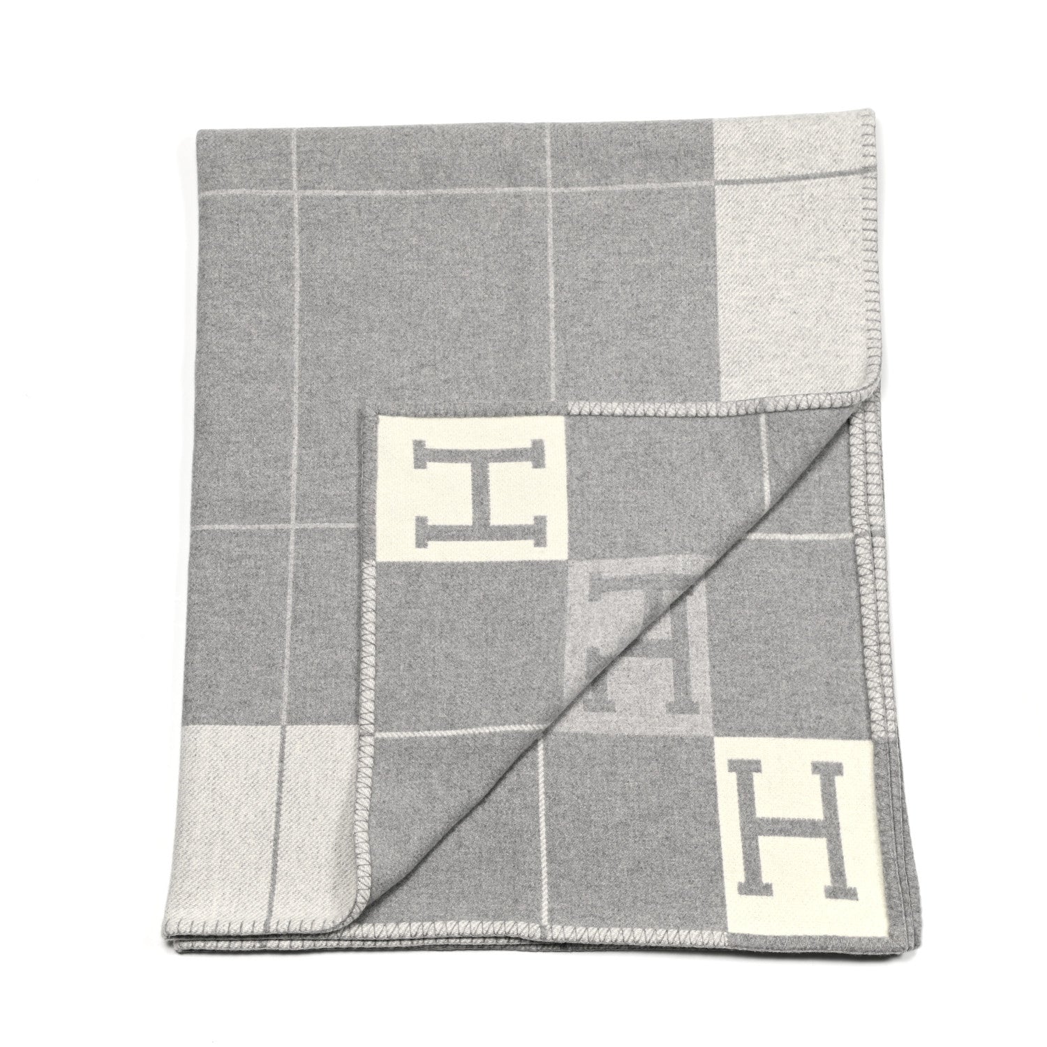Hermes Wool Cashmere Avalon III Blanket Ecru Gris Clair 2 of 3