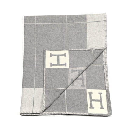 Hermes Wool Cashmere Avalon III Blanket Ecru Gris Clair 2 of 3