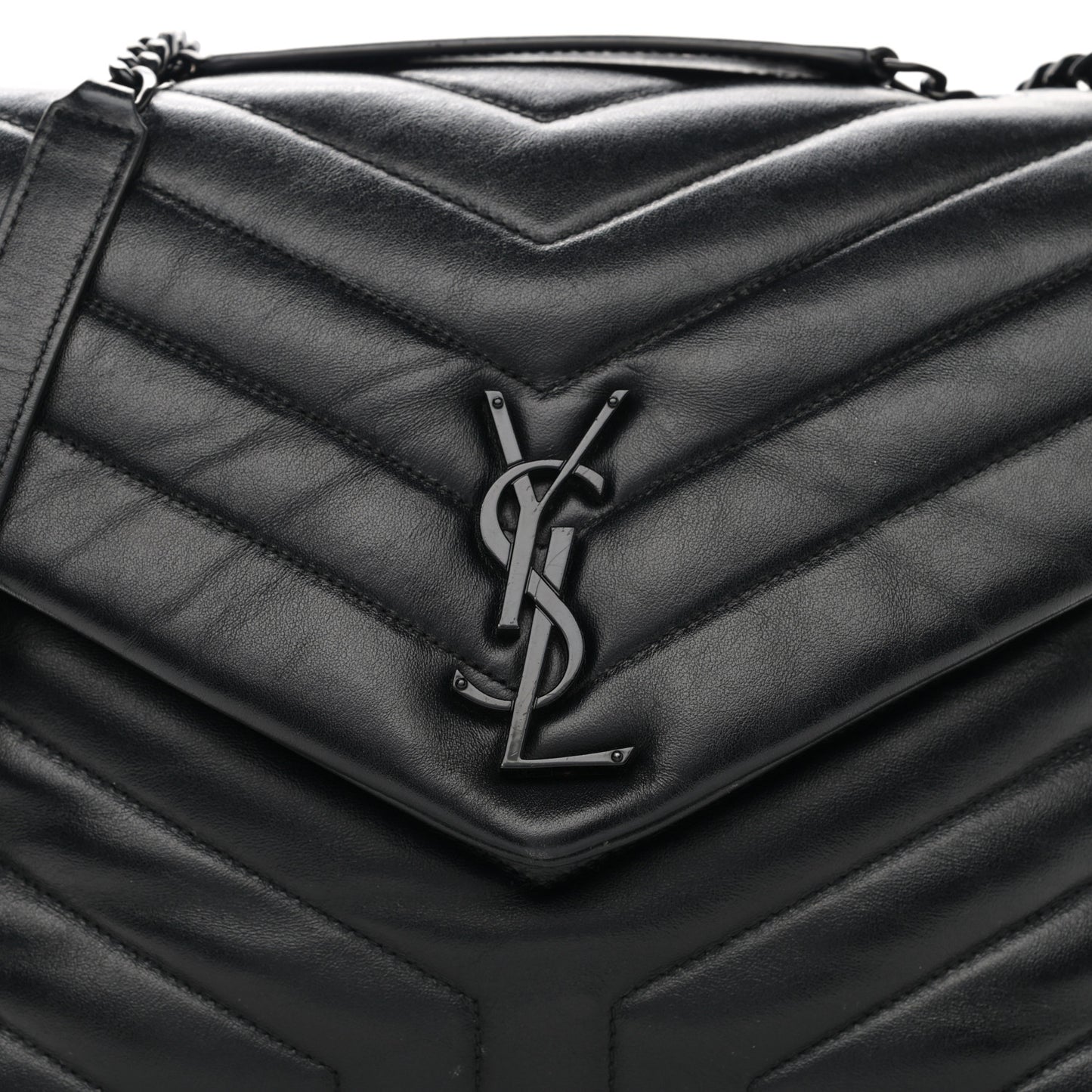 Calfskin Y Quilted Monogram Medium Loulou Chain Satchel Black