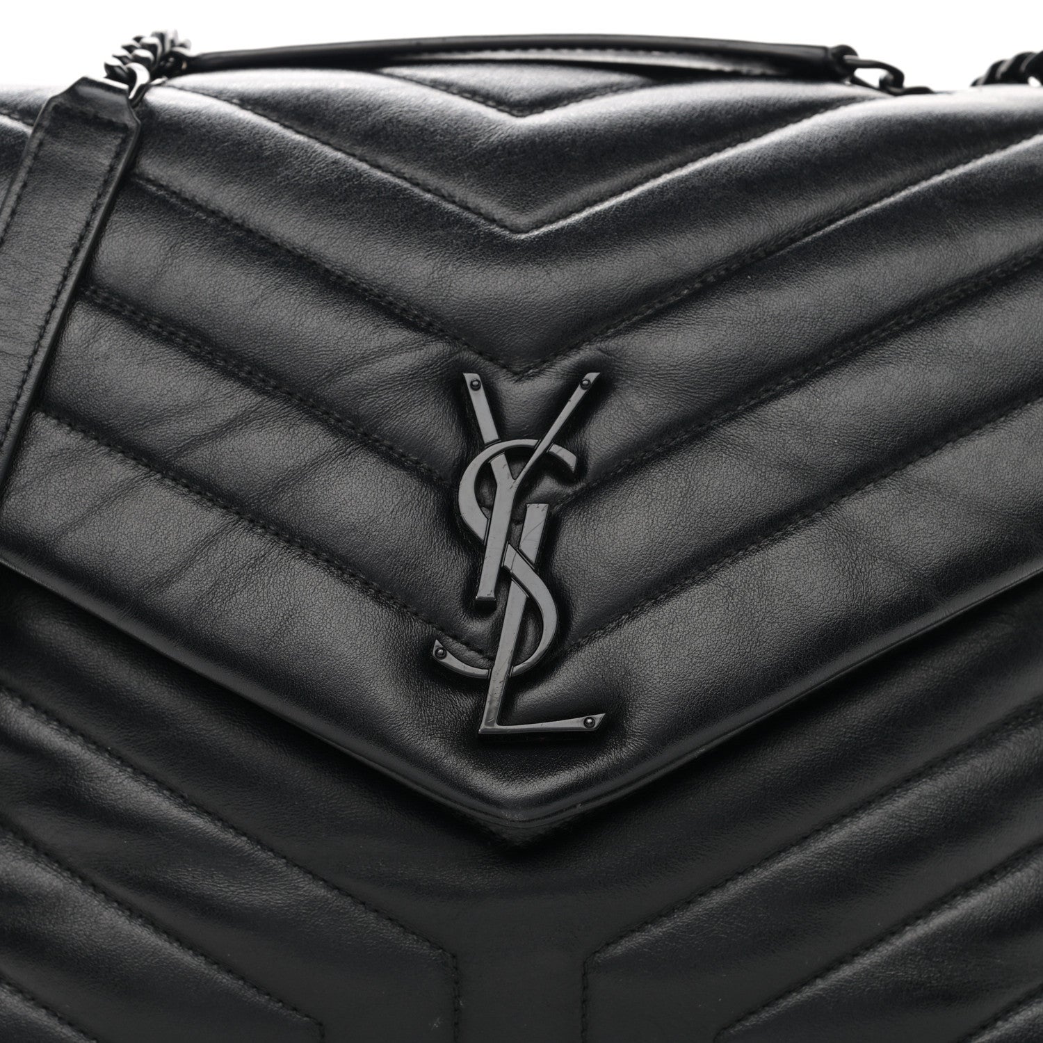 Saint Laurent Calfskin Y Quilted Monogram Medium Loulou Chain Satchel Black 9 of 15