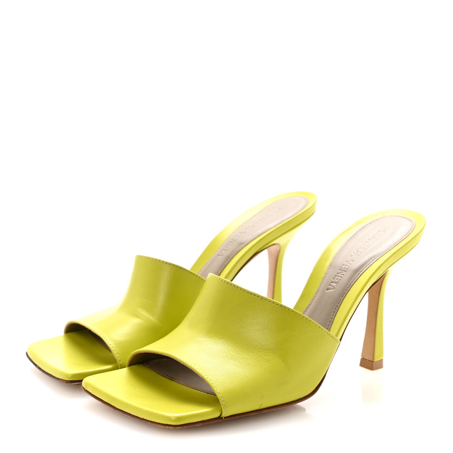 BOTTEGA VENETA イエローミュール Bottega Veneta Lambskin Stretch Mule Sandals 35.5 Kiwi 1836338