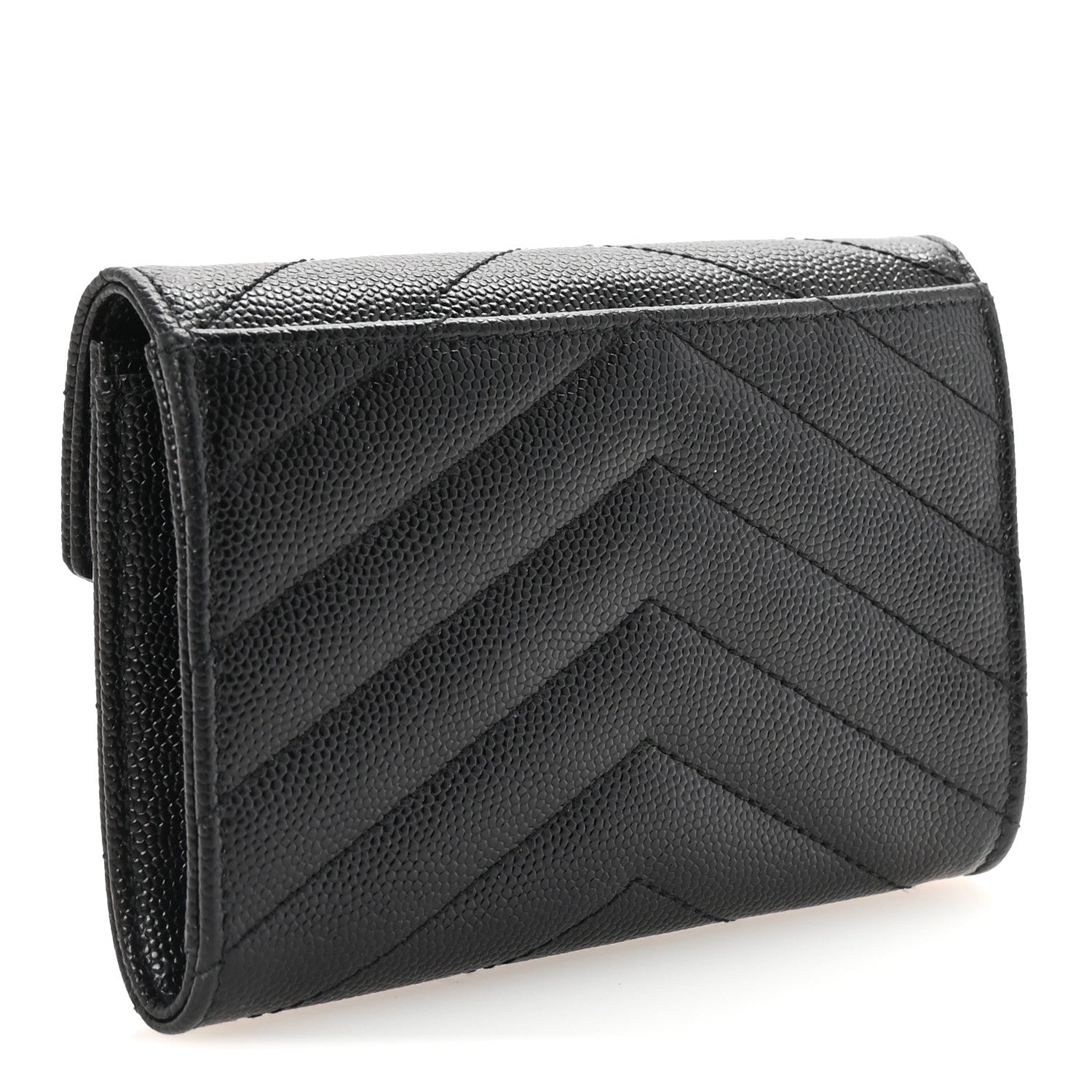 Saint Laurent Grain De Poudre Matelasse Chevron Small Monogram Envelope Wallet Black 3 of 7