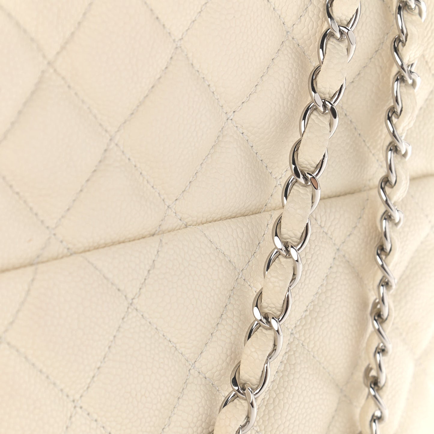 Caviar Quilted Jumbo Easy Flap Dark White