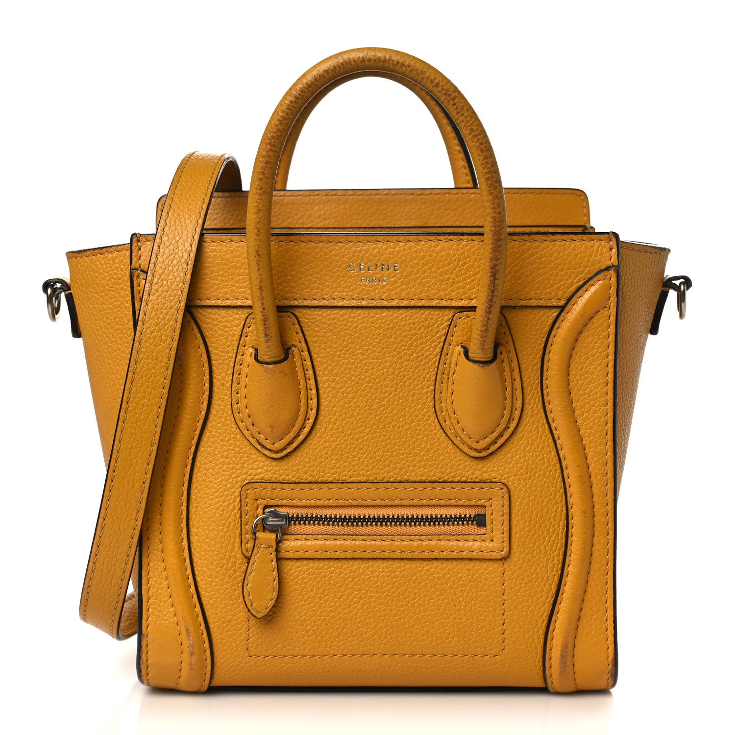 Celine Drummed Calfskin Nano Luggage Ocre 1 of 17