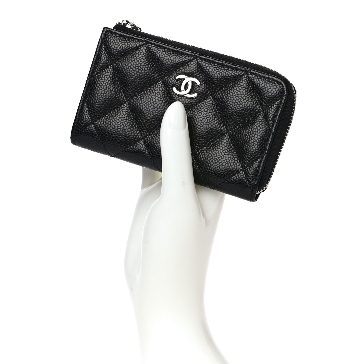 Caviar Quilted Zipped Key Holder Case Black