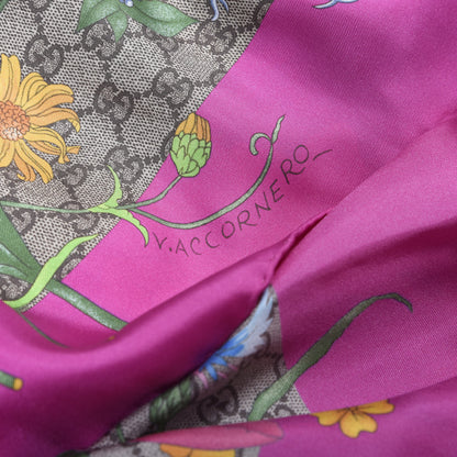 Gucci Silk Twill GG Monogram Flora Fluo GG Square Scarf Beige Pink 3 of 5