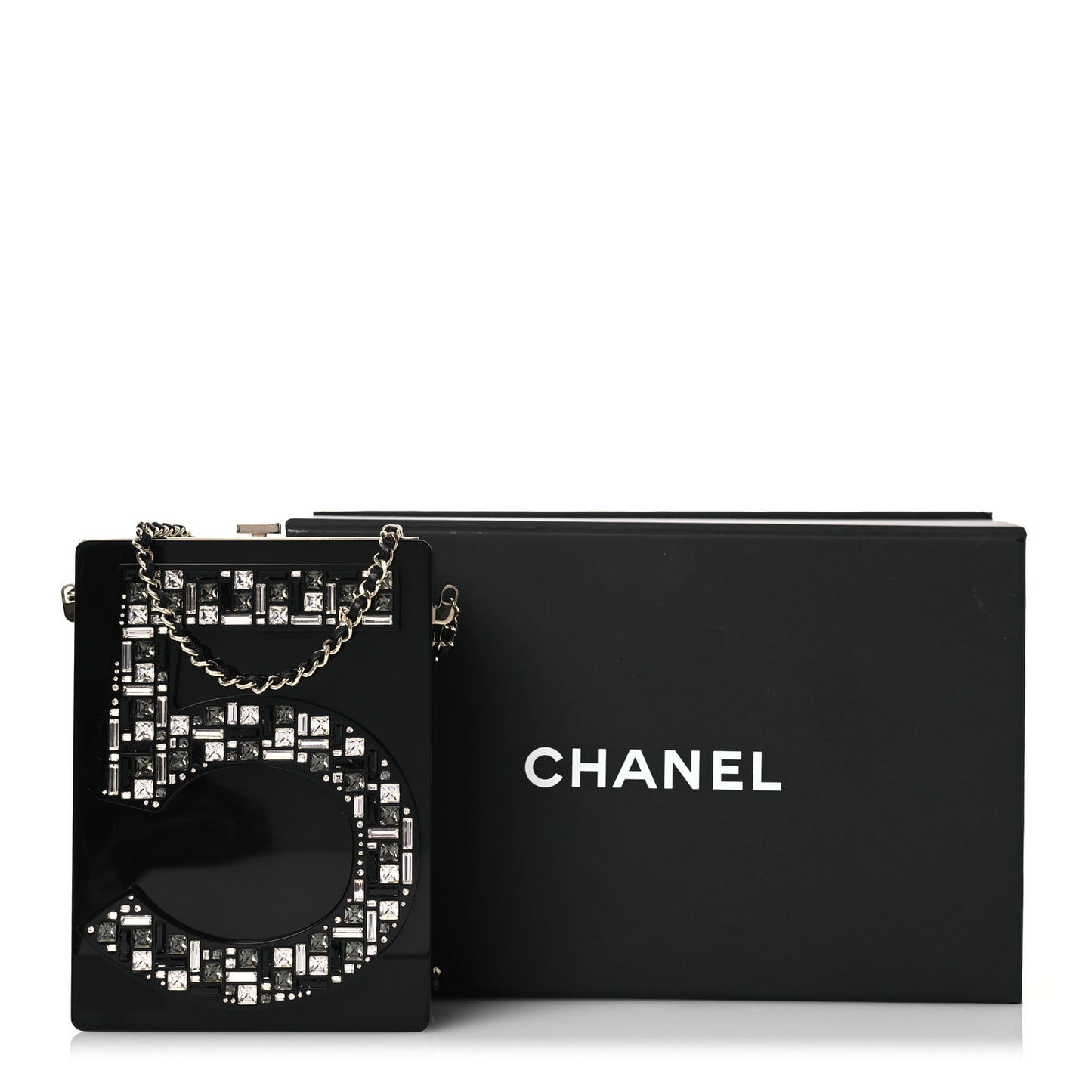 Plexiglass Strass Mosaic No 5 Minaudière Clutch  Black