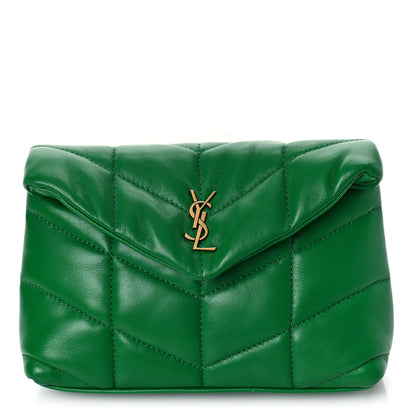 Saint Laurent Lambskin Monogram Loulou Puffer Pouch Clutch New Vert 1 of 10