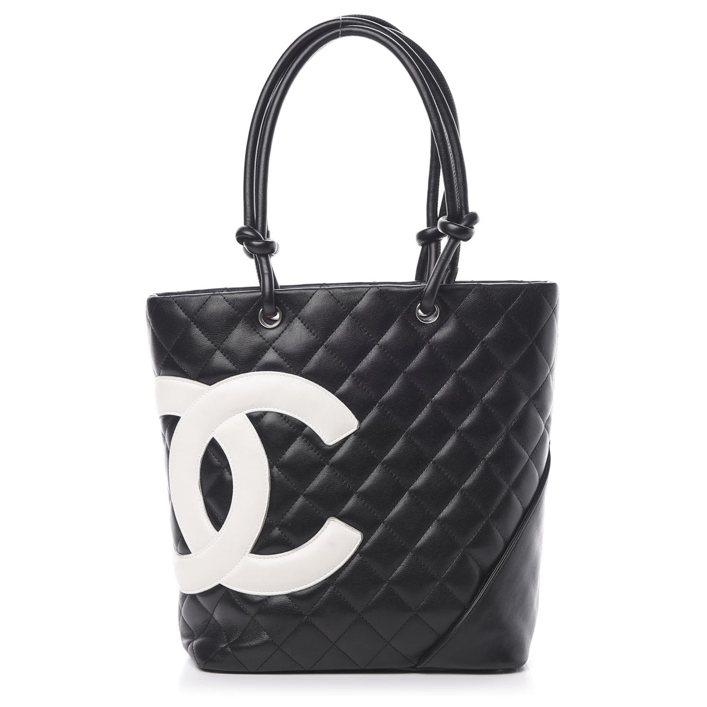 Calfskin Quilted Medium Cambon Tote Black White