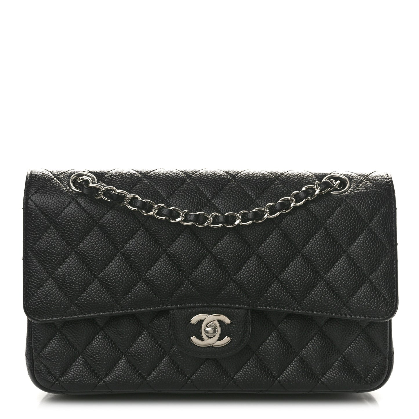 Caviar Quilted Medium Double Flap Black