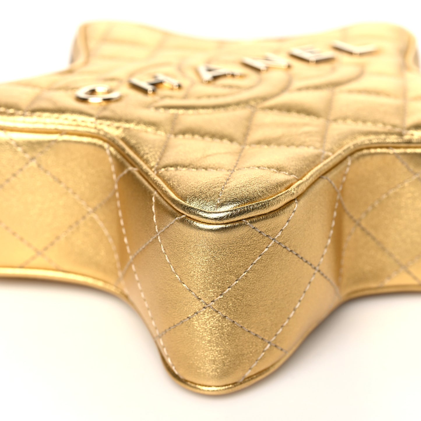 Metallic Lambskin Quilted Walk Of Fame Star Bag Gold
