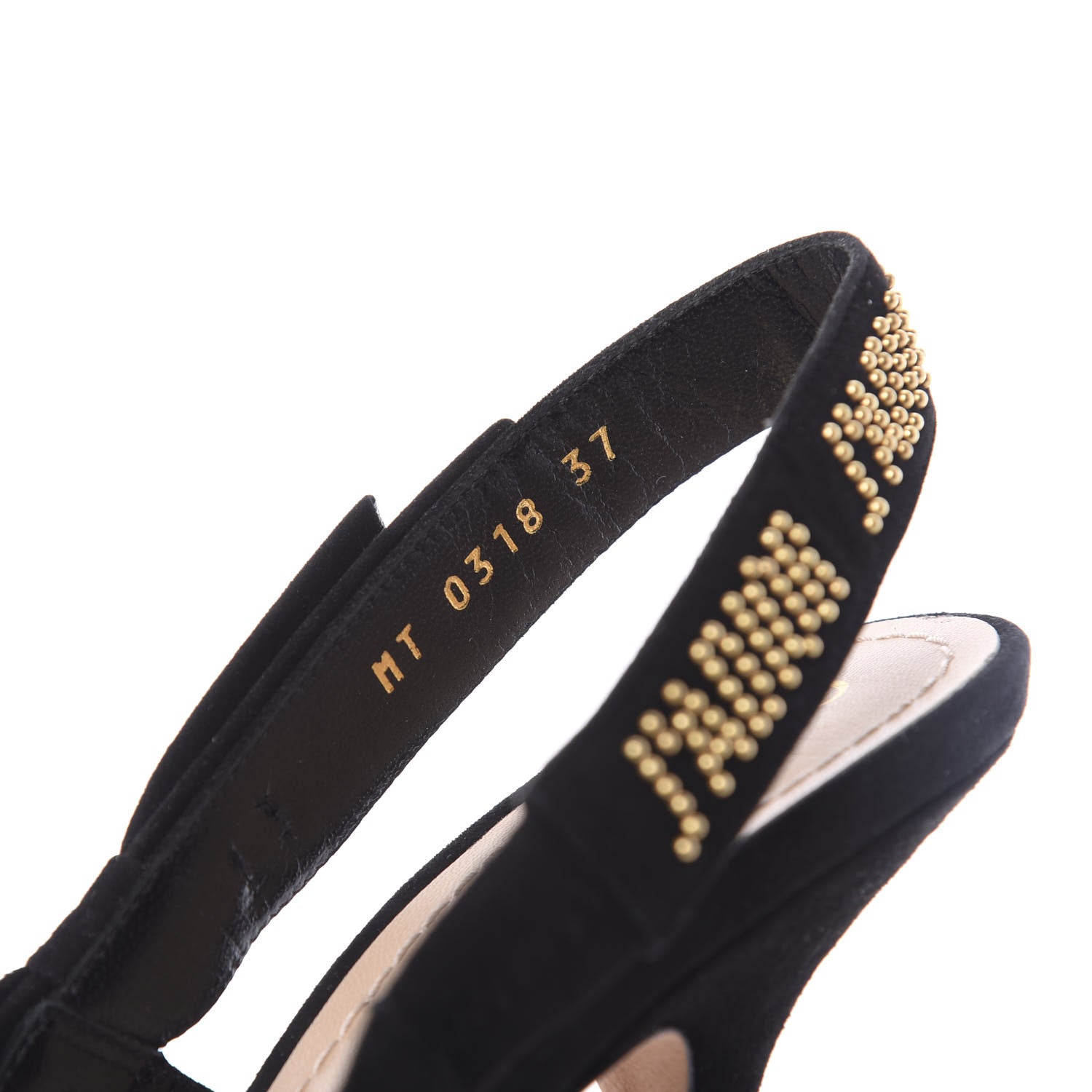 Christian Dior Mesh Plumetis Suede Dotted Studded J'Adoir Slingback 100mm Pumps 37 Black Gold 8 of 9
