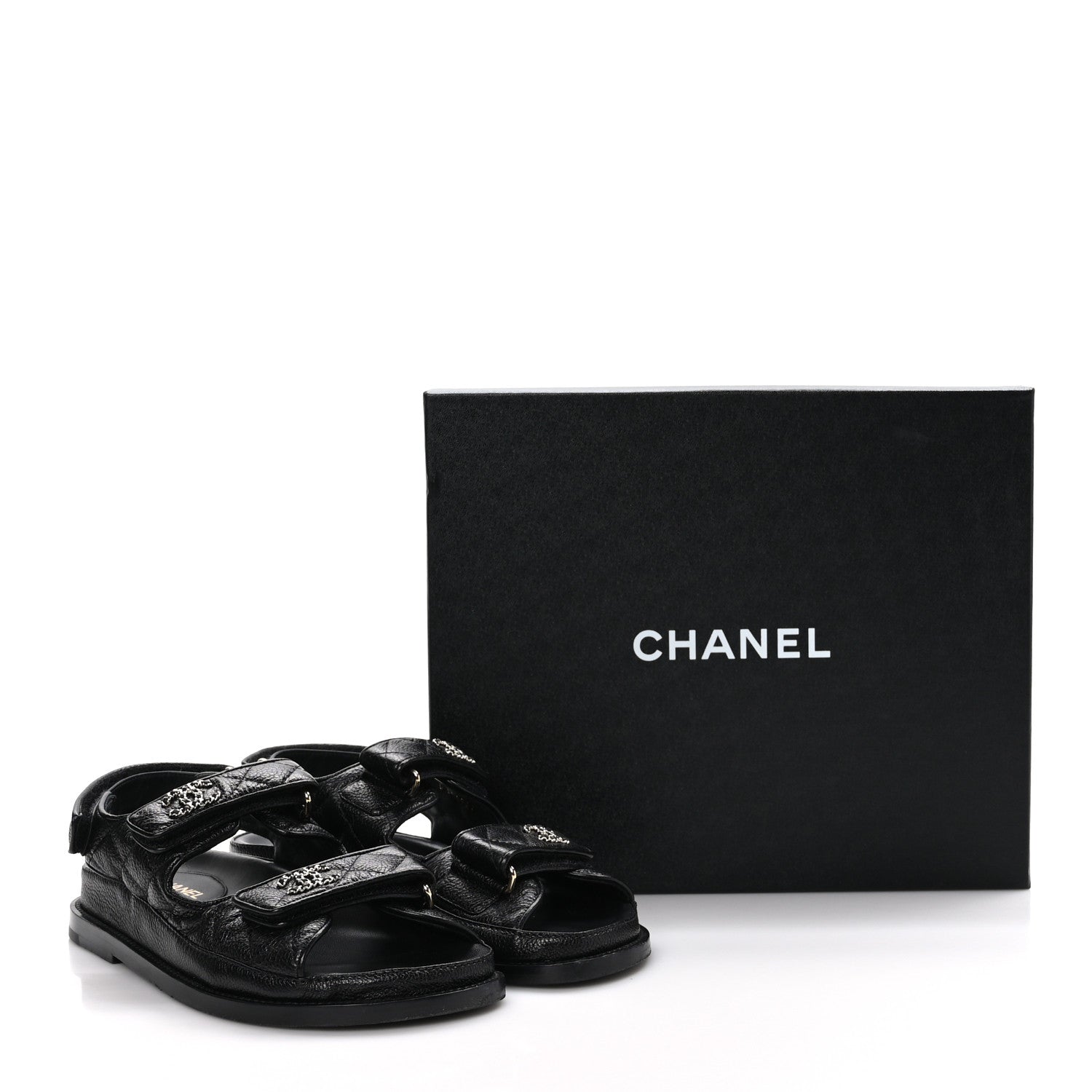 Chanel Grained Calfskin Velcro Dad Sandals 36 Black 13 of 13