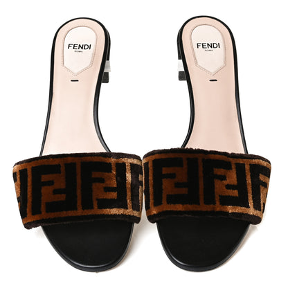 Fendi Velvet FF Slide Sandals 39 Tobacco 5 of 12