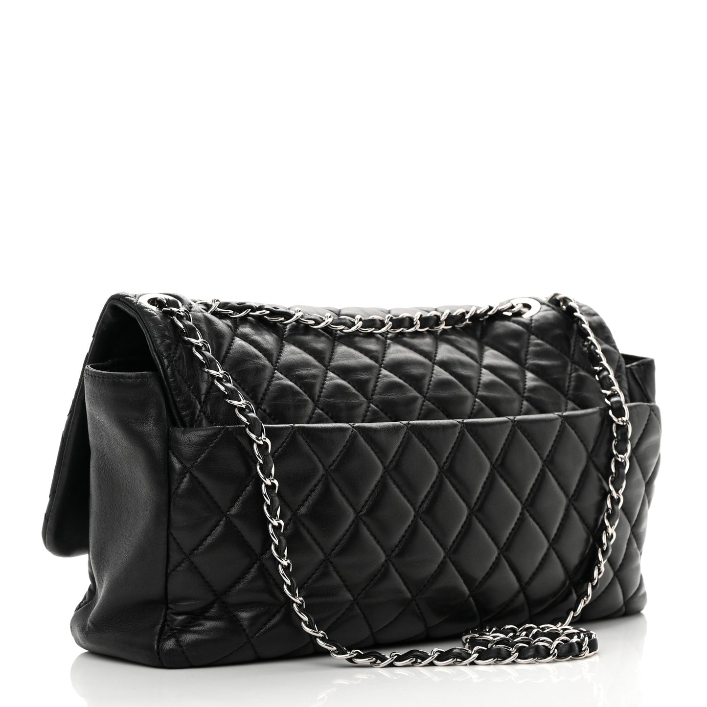 Lambskin Quilted Jumbo Coco Rain Flap Black