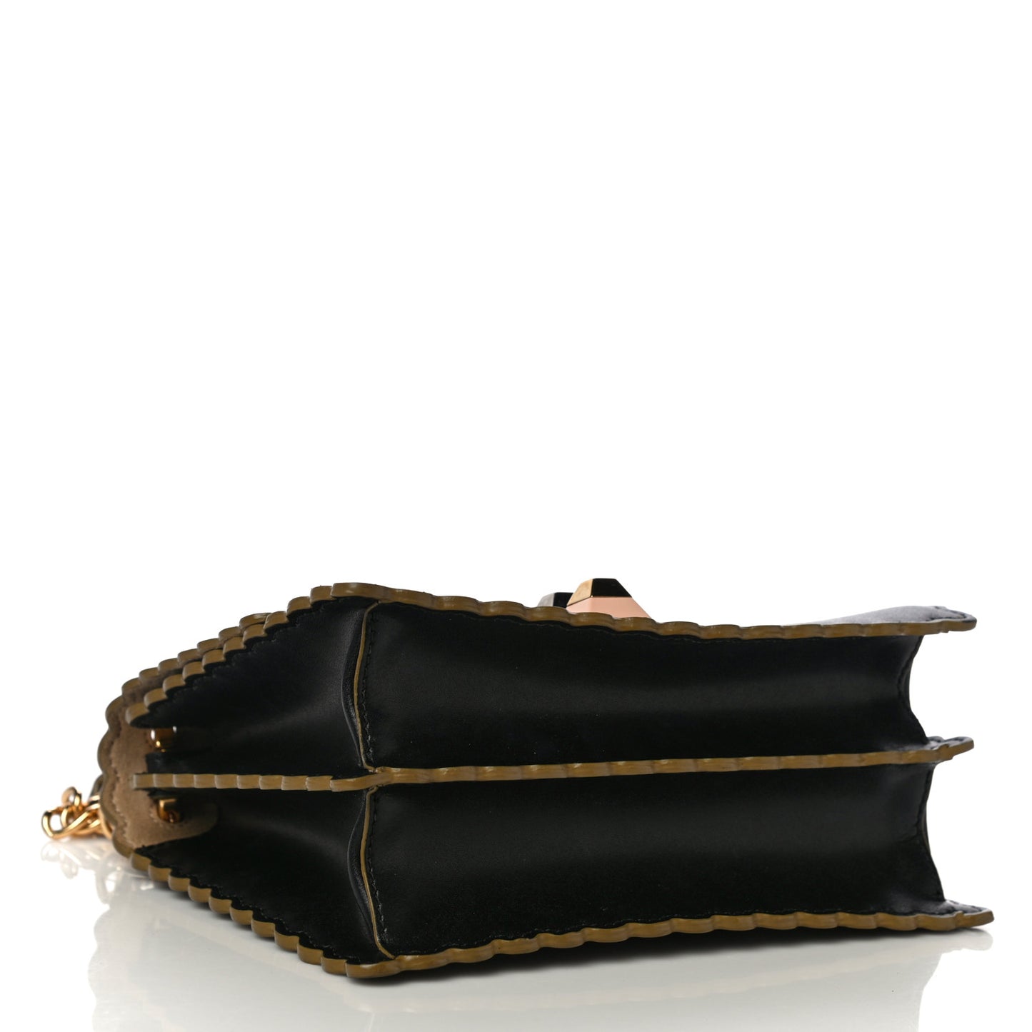 Vitello Liberty Scalloped Studded Small Kan I Shoulder Bag Black