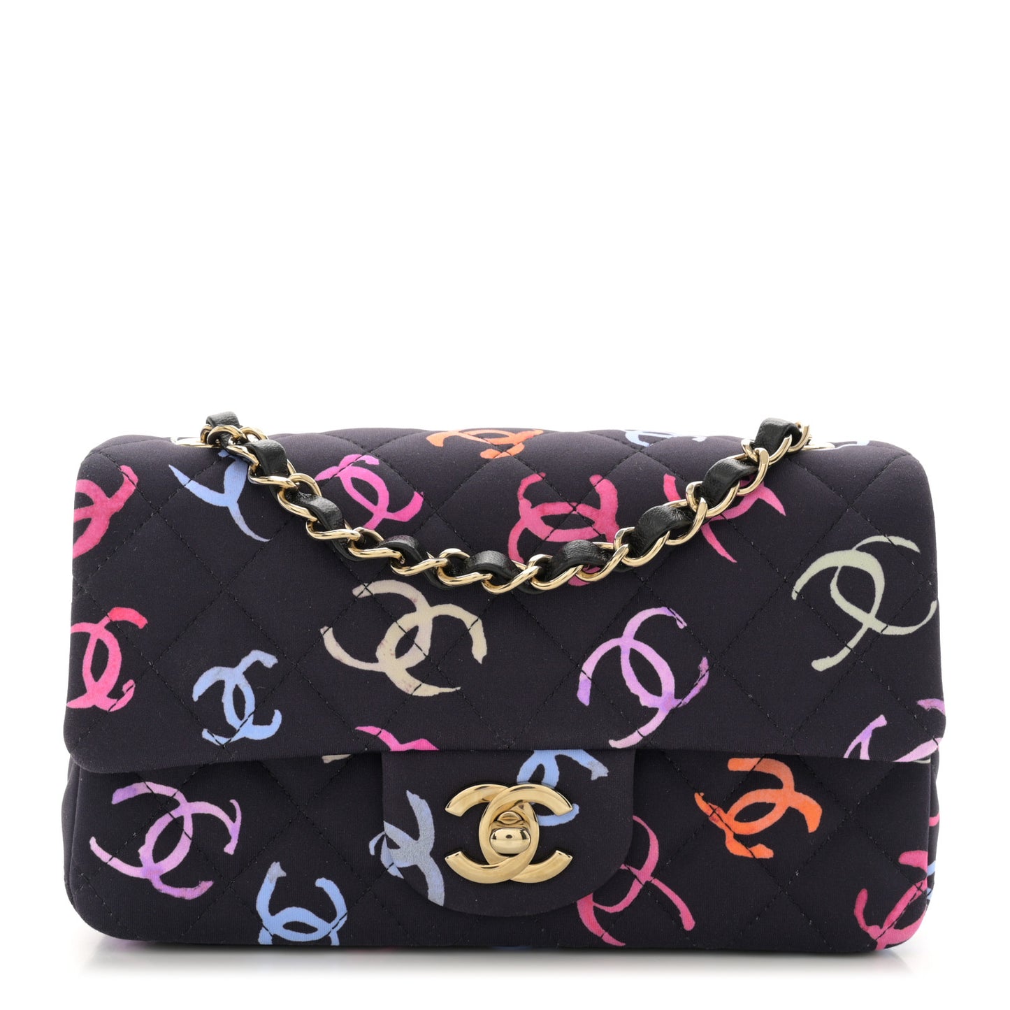 Printed Fabric Quilted Mini Rectangular Flap Black Pink Blue Yellow Orange