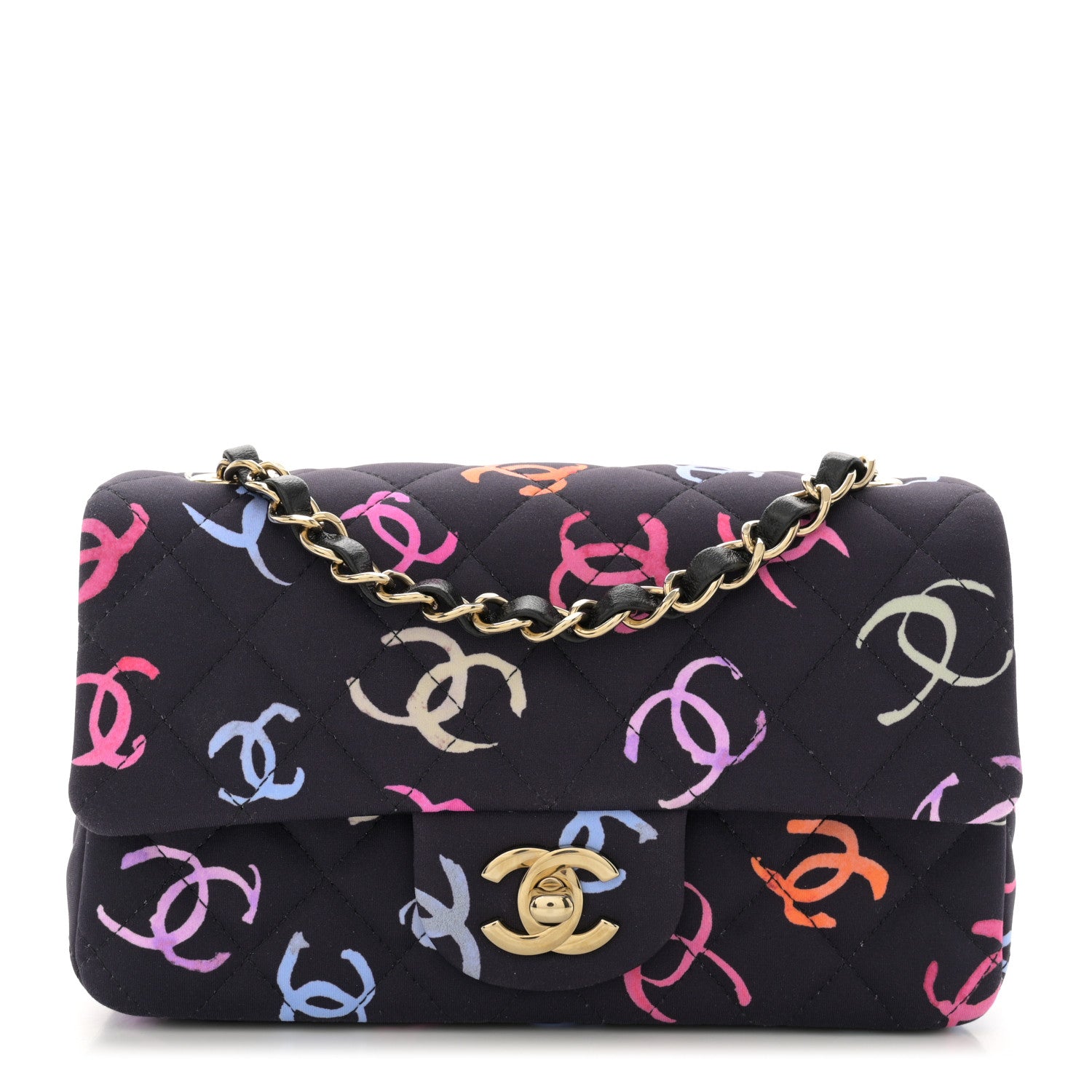 Chanel Printed Fabric Quilted Mini Rectangular Flap Black Pink Blue Yellow Orange 1 of 10