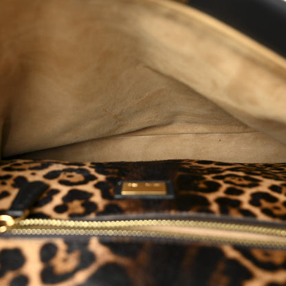 Fendi Calfskin Calf Hair Leopard Print Large Peekaboo Iconic Satchel Black 11 of 23