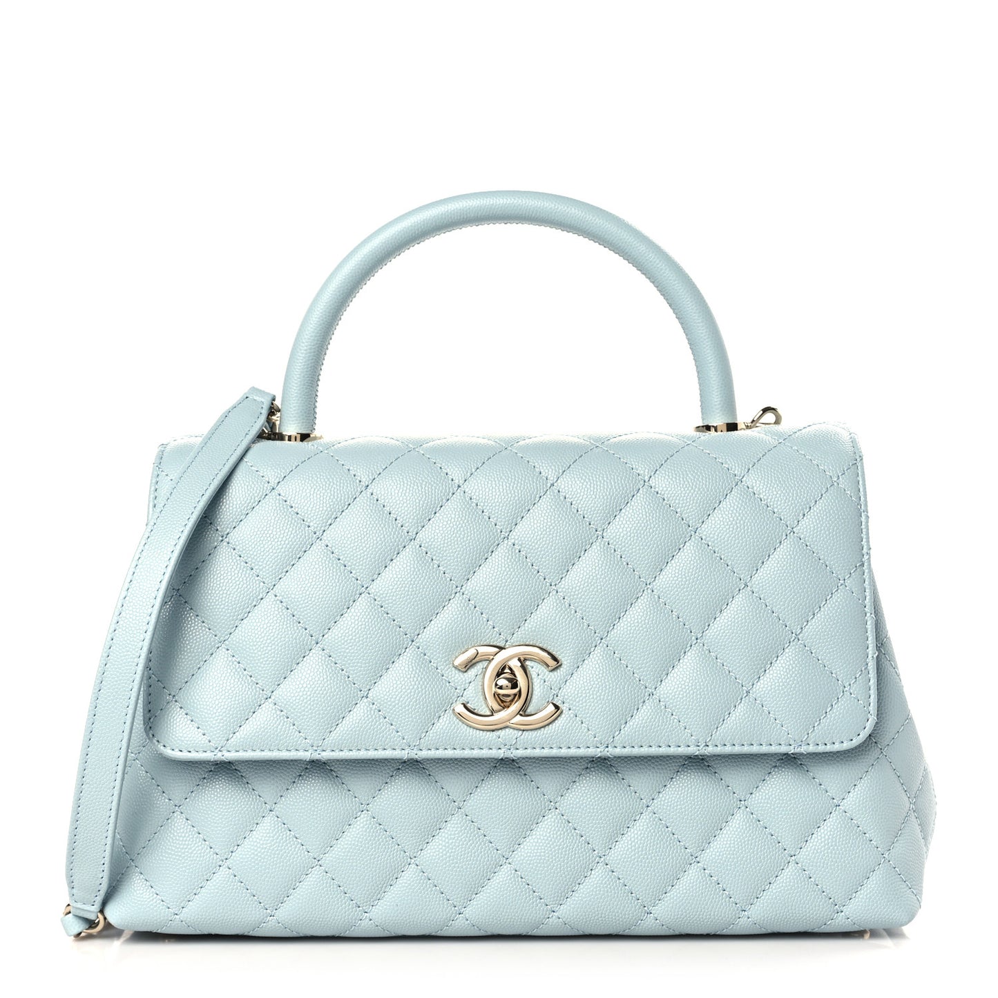Caviar Quilted Small Coco Handle Flap Light Blue