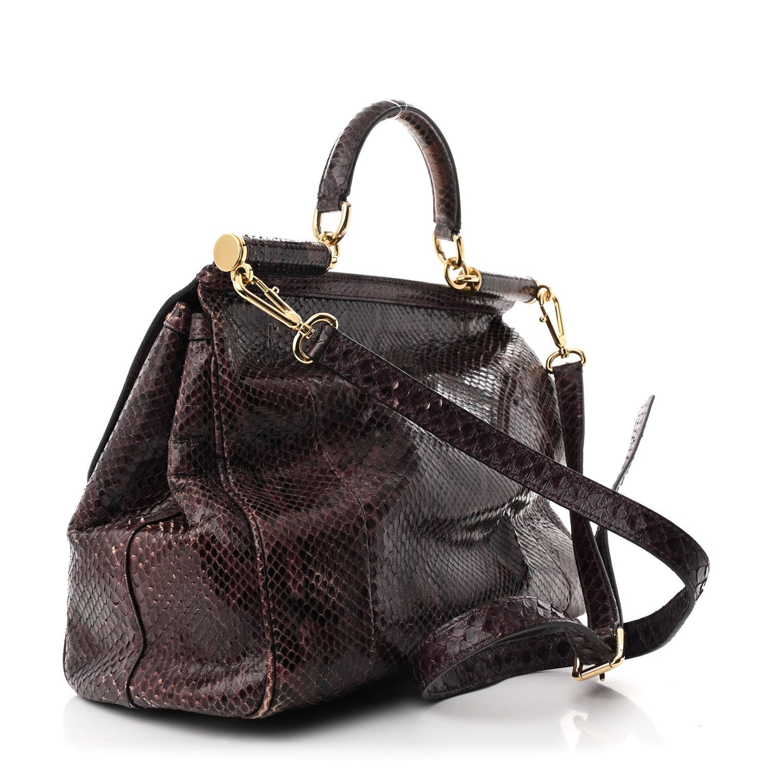Dolce & Gabbana Snakeskin Large Miss Sicily Satchel Purple 3 of 12
