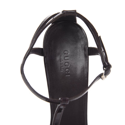 Gucci Patent T-Strap Sandals 9 Burgundy 9 of 10