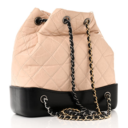 Chanel Aged Calfskin Quilted Small Gabrielle Backpack Beige Black 3 of 10