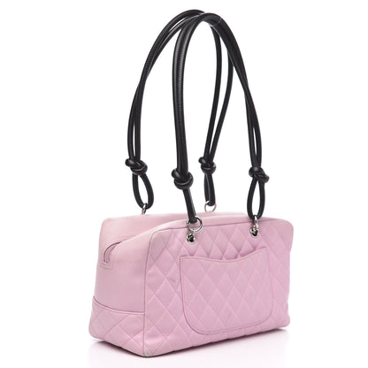 Chanel Calfskin Quilted Large Cambon Bowler Pink Black 3 of 14