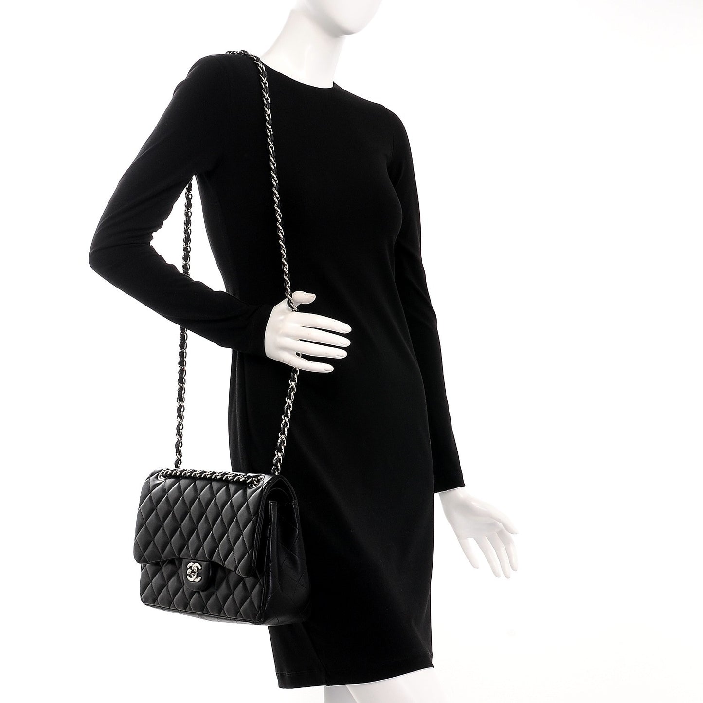 Lambskin Quilted Jumbo Double Flap Black