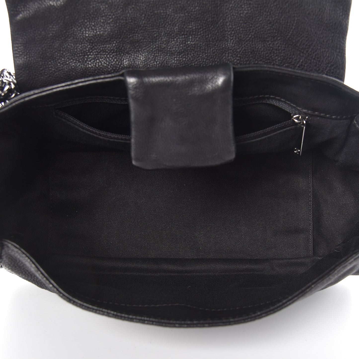 Calfskin Diamond Stitch Accordion Flap Black