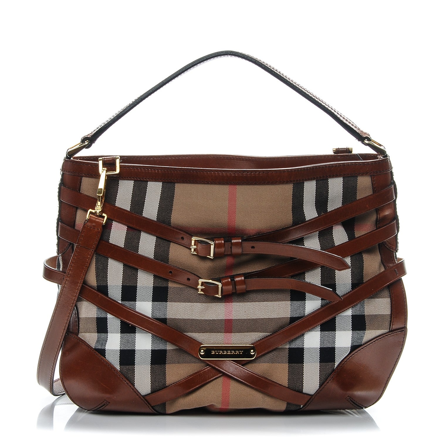 Burberry House Check Bridle Calfskin Medium Gosford Hobo Dark Tan 1 of 8