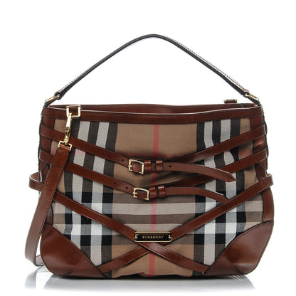 Burberry House Check Bridle Calfskin Medium Gosford Hobo Dark Tan 1 of 8
