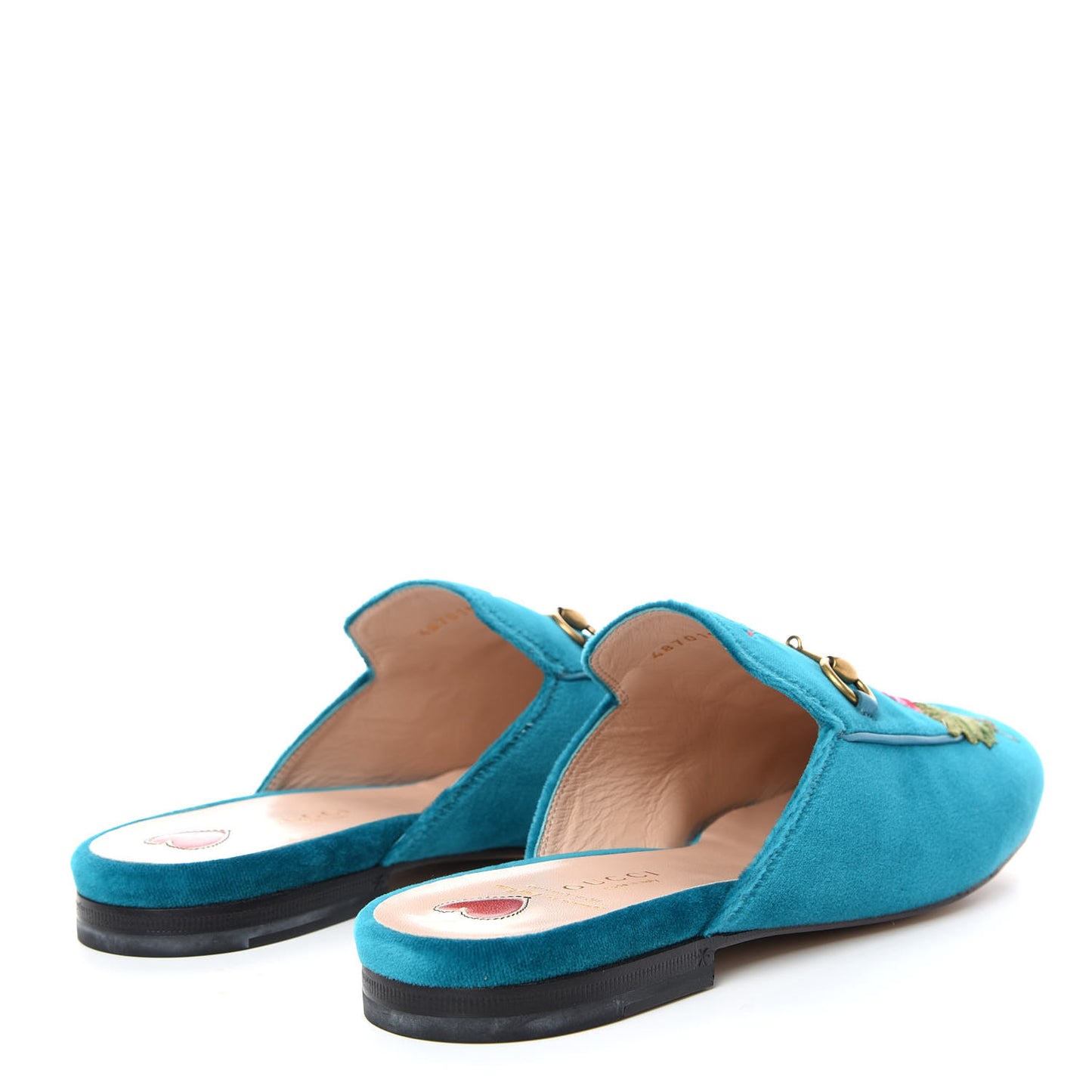 Velvet Floral Embroidered Womens Princetown Slippers 38.5 Pavone