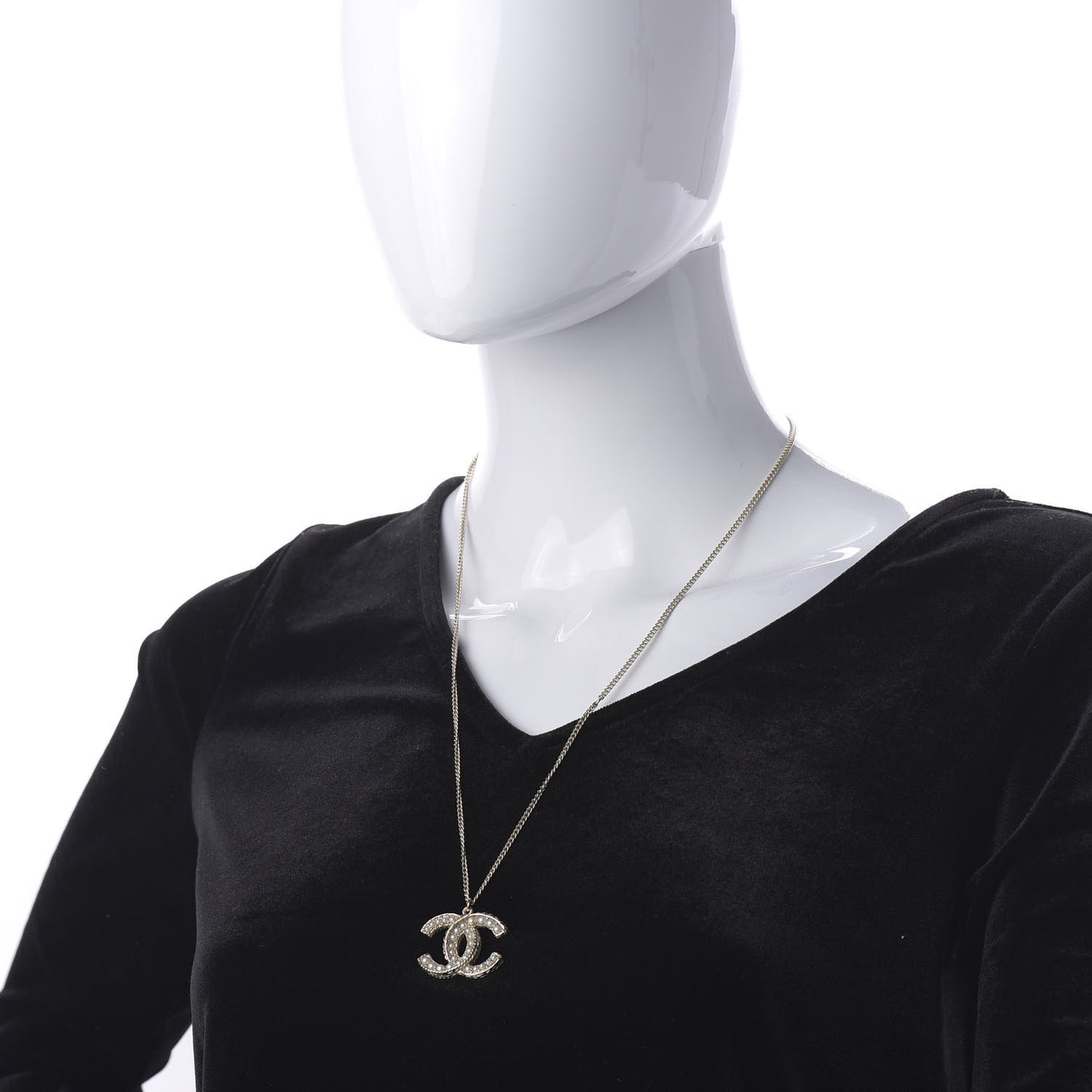 Pearl CC Pendant Necklace Gold